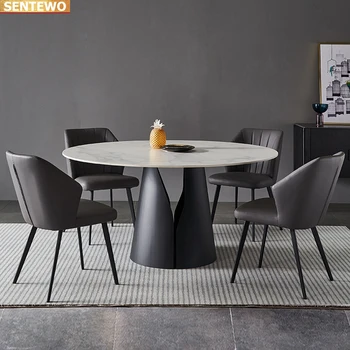 Dizaineris Prabangus turas Marmuro Uolos Plokštė valgomojo stalo rinkinys 4 kėdės mesa comedor sillas baldai comedor Nerūdijančio plieno aukso bazės