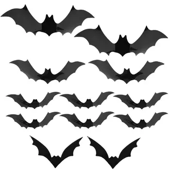 Juodieji Šikšnosparniai Papuošalai 12pcs Helovinas Langą Pasirašyti 3D Šikšnosparniai Puošimas Ornamentais Persekioja Šalies Prekių Apgauti Ar Gydyti Priedai